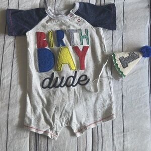 Mud Pie Birthday Dude One-Piece in White, Blue, Red, Yellow, Green